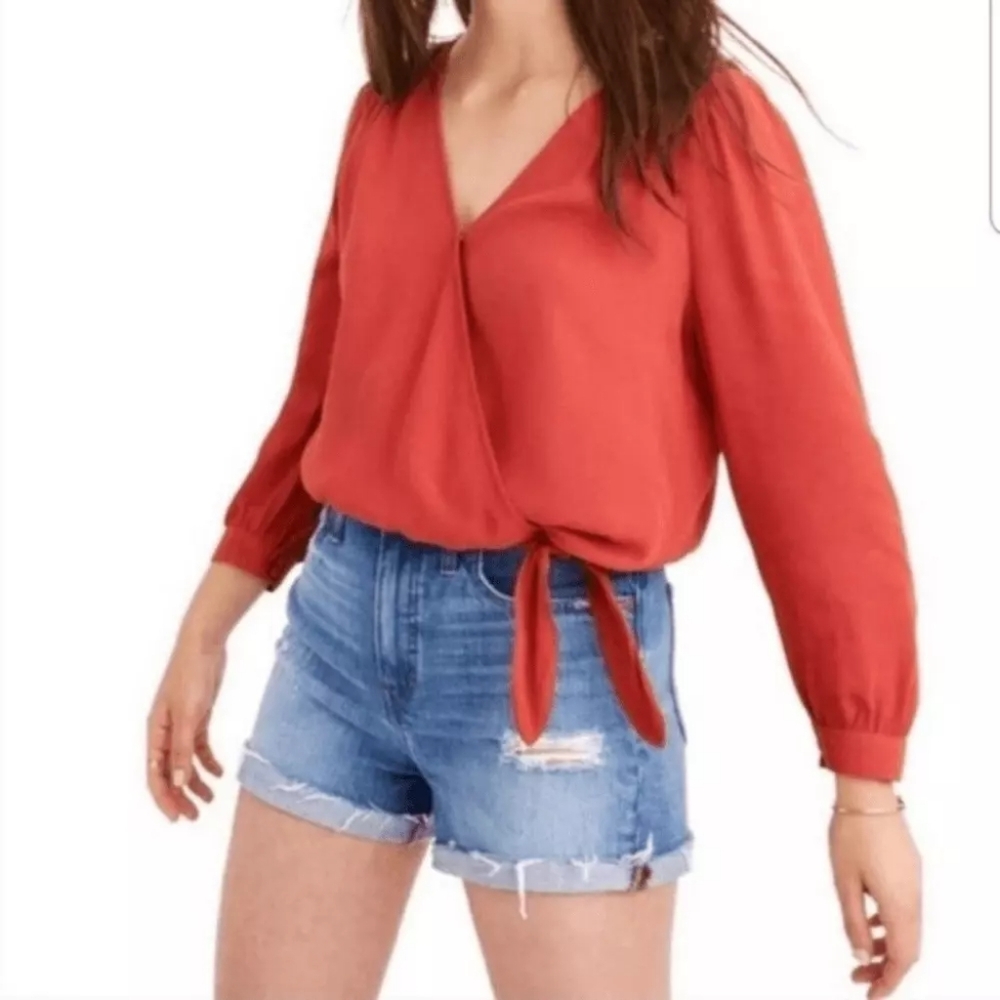 Madewell Red Wrap Blouse with Tie